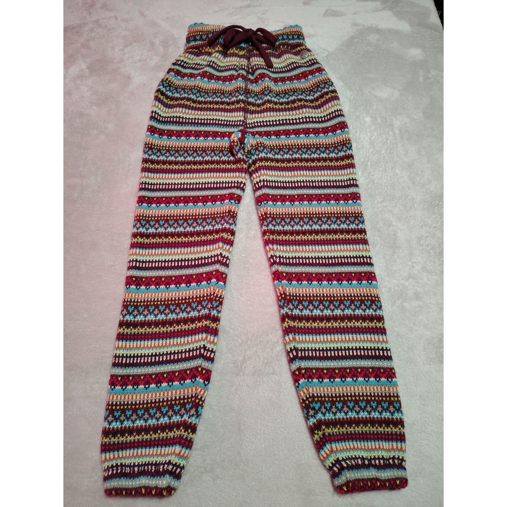 Sugar And Bruno Sweater Knit Joggers Junior XXS‎ Burgundy Fair Isle Stretch NWT